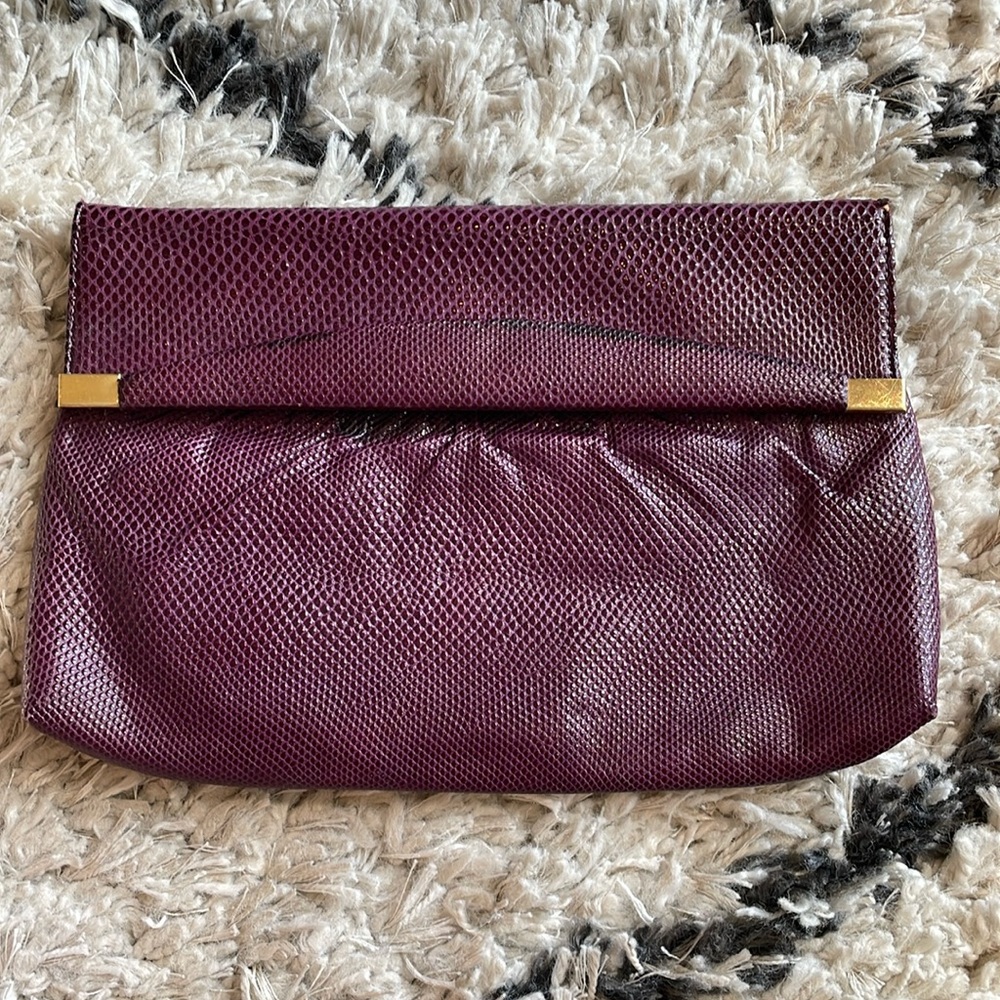 Vintage 70s Bags by Supreme Purple Leather and Snakeskin Handbag w/Chain Strap!
